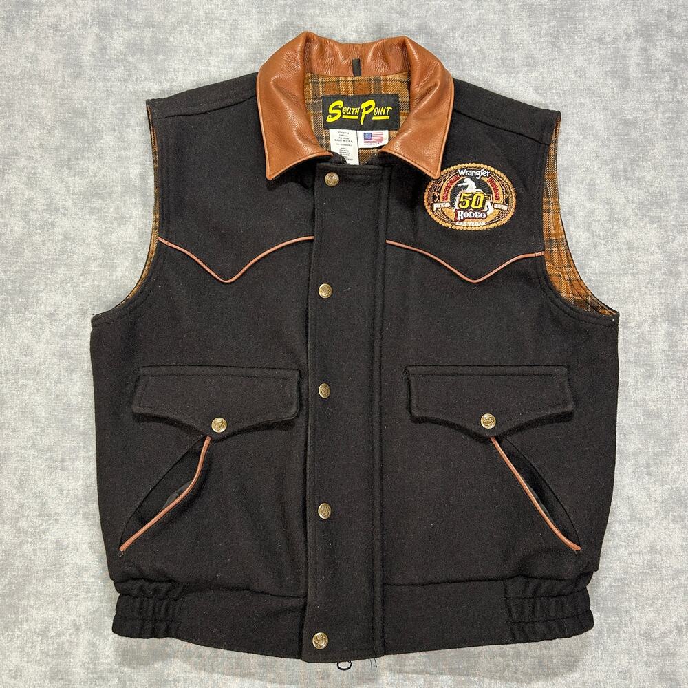 Vintage 2007 South Point Schaefer Outfitter Wool Western PRCA Rodeo Vest Plaid